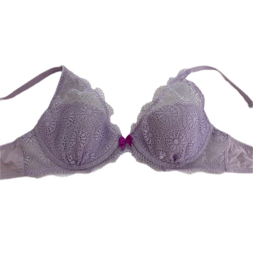 34B LA VIE EN ROSE Lavender Purple Coquette Fairycore Lace Lingerie Bra Pink Bow